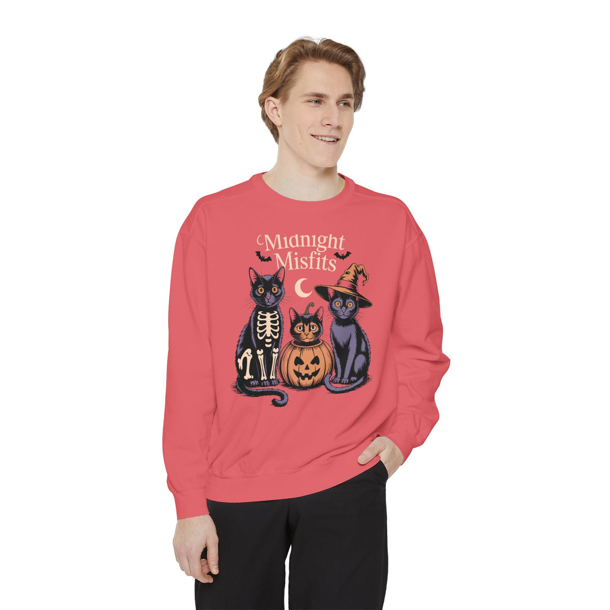 The Midnight Misfits Cats Halloween Sweatshirt, Funny Black Cat Costume Crewneck, Spooky Season Cat Lover Gift